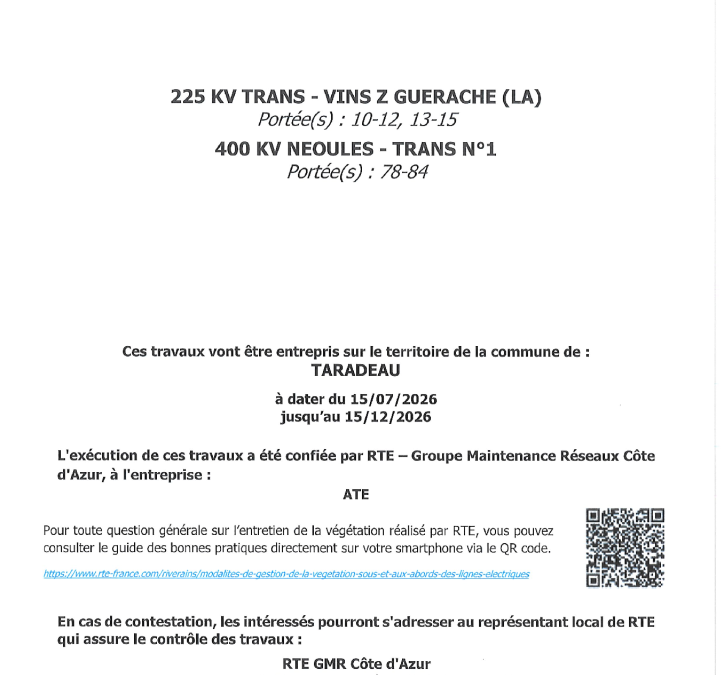 AVIS DE TRAVAUX D&rsquo;ENTRETIEN