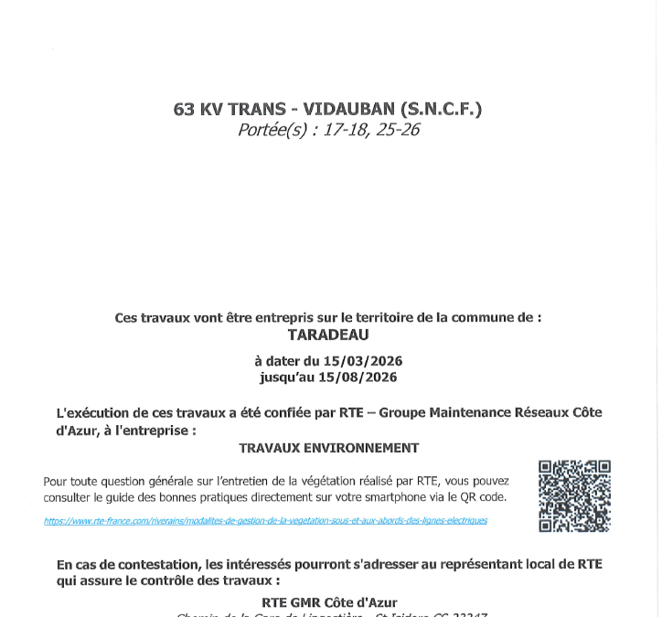 AVIS DE TRAVAUX D&rsquo;ENTRETIEN