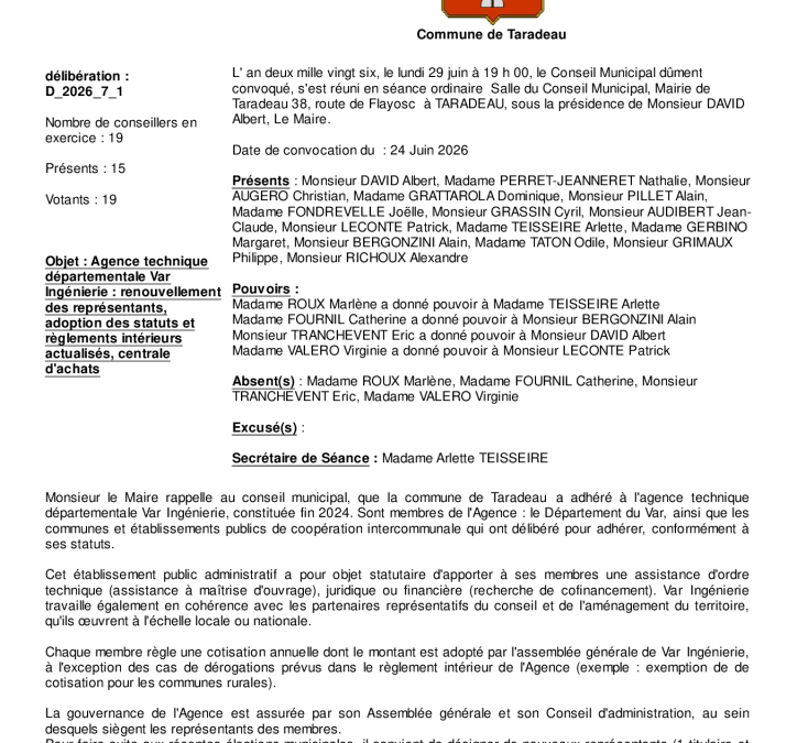 Délibération D_2026_7_1 relative à l&rsquo;Agence technique départementale Var Ingénierie – CM du 29/06/2026